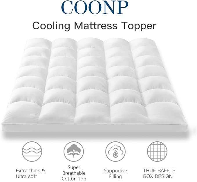 COONP Twin XL Mattress Topper, Extra Thick Pillowtop, Cooling Plush Mattress Pad Cover Cotton Top Bed Topper Protector with 8-21 Inch Deep Pocket