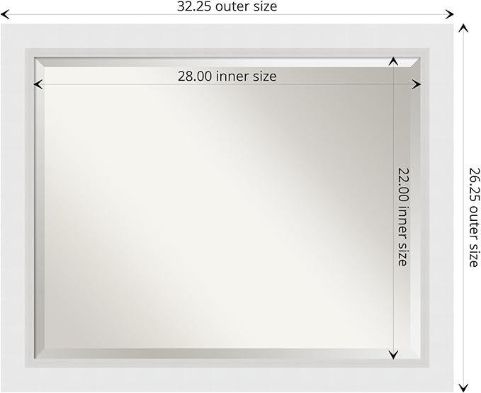 Amanti Art White Bathroom Mirror for Over Sink, 26x32 Blanco White Rectangle Vanity Mirror, Large Modern Contemporary Wood Frame, Hangs Horizonally and Vertically, Bathroom Wall Decor, Beveled Edge