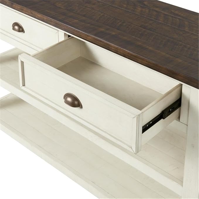 Martin Svensson Home Solid Wood Sofa Console Table, Cream White with Brown Top