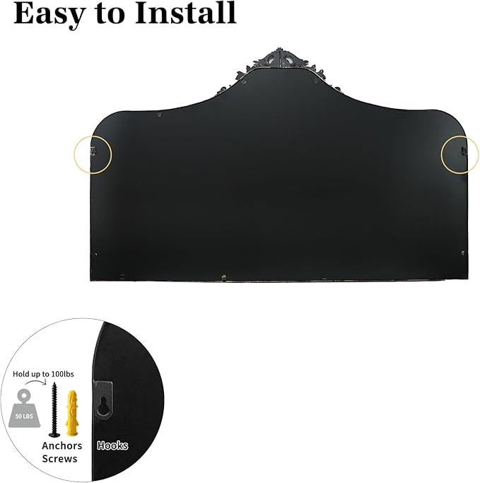 G-LEAF Vintage Baroque Mirror 48"X30", Victorian Antique Mirror with Gold Ornate Metal Frame for Fireplace Entryway Living Room Hallway Bathroom