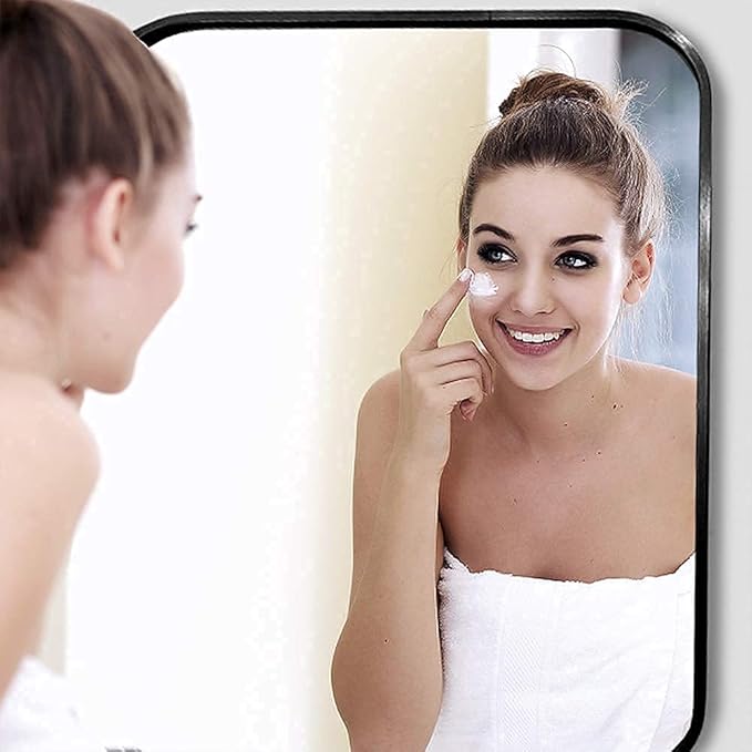 24x36 Inch Black Wall Mirror for Bathroom, Brushed Metal Framed Mirror with Rounded Corner, Rectangle Bathroom Vanity Mirror for Bedroom or Living Room, Horizontal/Vertical