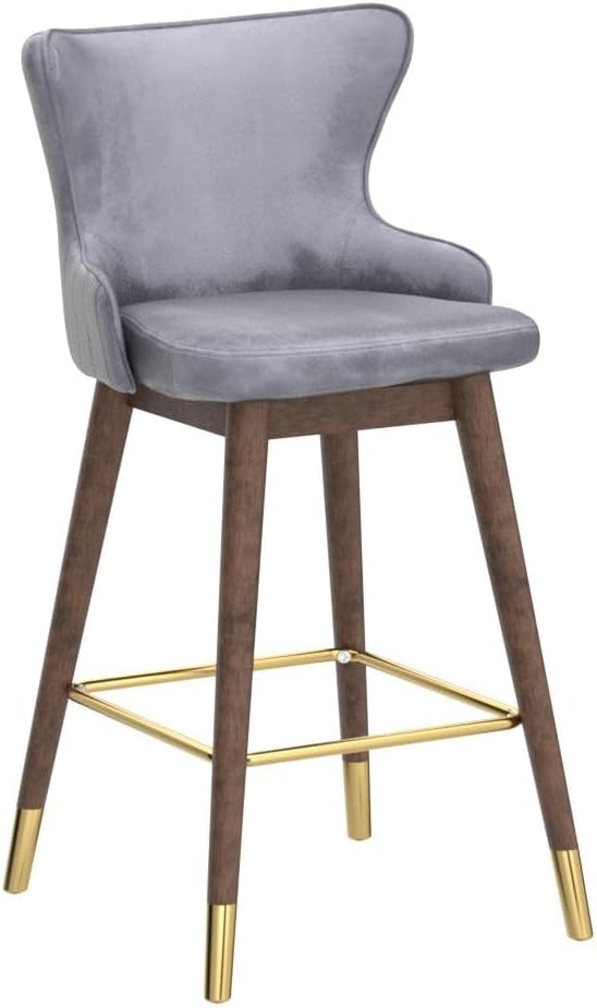 Roundhill Furniture Leland Fabric Upholstered Wingback Bar Stools, Set of 2, Gray