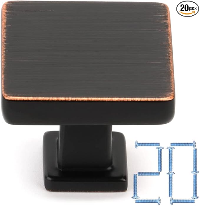 KOOFIZO 20 Pack Oil Rubbed Bronze Cabinet Knobs Bronze Drawer Knobs K08 Square Single Hole Cabinet Pulls for Cabinets Drawer Dresser Cupboard Bedroom Closet Bathroom Vanity