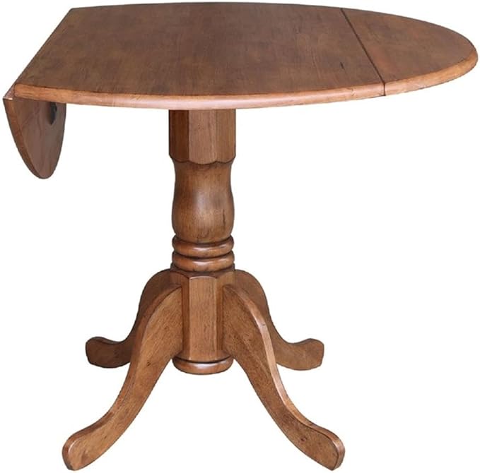 IC International Concepts 42-Inch Round Dual Drop Leaf Pedestal Dining Table, Elegant Space-Saving Furniture for Home and Office - Distressed Oak Finish