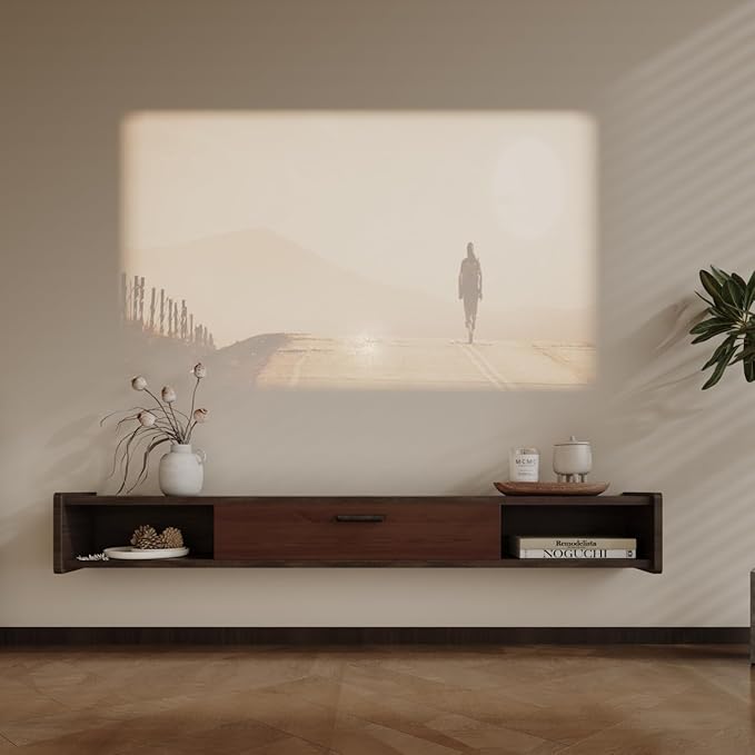 55'' Floating TV Stand,Wall Mounted TV Console,Floating TV Cabinet,Under TV Shelf for Bedroom Living Room(Walnut)