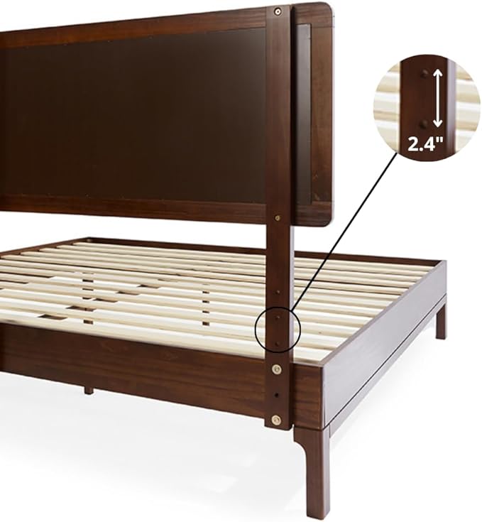 Bme Nipe Queen 14 Inch Bohemian Bed Frame with Adjustable Woven Headboard - Rustic & Vintage Unique Style with Acacia Wood - No Box Spring Needed - Easy Assembly - Walnut