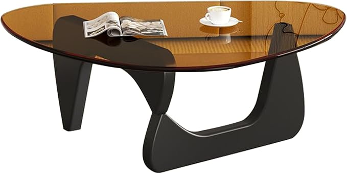Mid Century Modern Glass Coffee Table, Small Coffee Table for Living Room, Elegant and Functional Coffee Tables, Suitable for Bedroom Living Room Reception Office Tables（Black/Brown，Medium）