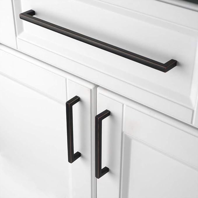 KOOFIZO Solid Square Bar Cabinet Handle - Oil Rubbed Bronze Furniture Pull, 10 Inch/256mm Screwhole Distance, 10-Pack for Kitchen Cupboard Door, Bedroom Dresser Drawer, Bathroom Hardware