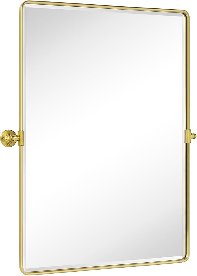 TEHOME 30x40'' Brushed Gold Pivoting Bathroom Vanity Mirror 40x30'' Brushed Brass Metal Framed Rectangle Tilting Beveled Vanity Mirrors for Wall