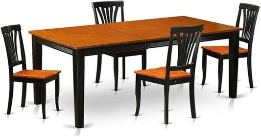 East West Furniture QUAV5-BCH-W 5 Piece Dining Set Includes a Rectangle Dining Room Table with Butterfly Leaf and 4 Kitchen Chairs, 40x78 Inch, Black & Cherry