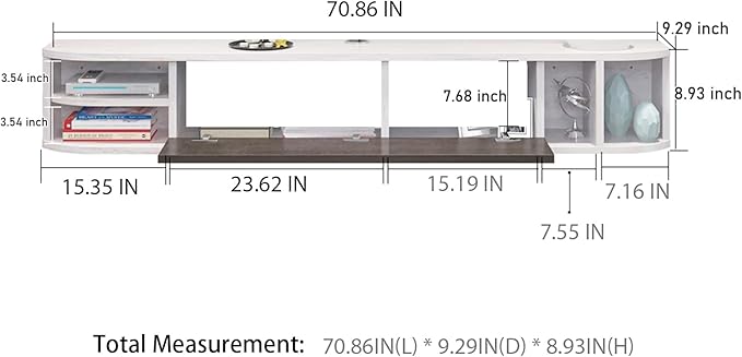 Pmnianhua Modern Wall Mounted TV Console with Storage - 70'' Under TV Shelf, Floating Entertainment Center for Bedroom & Living Room (Gray-White)