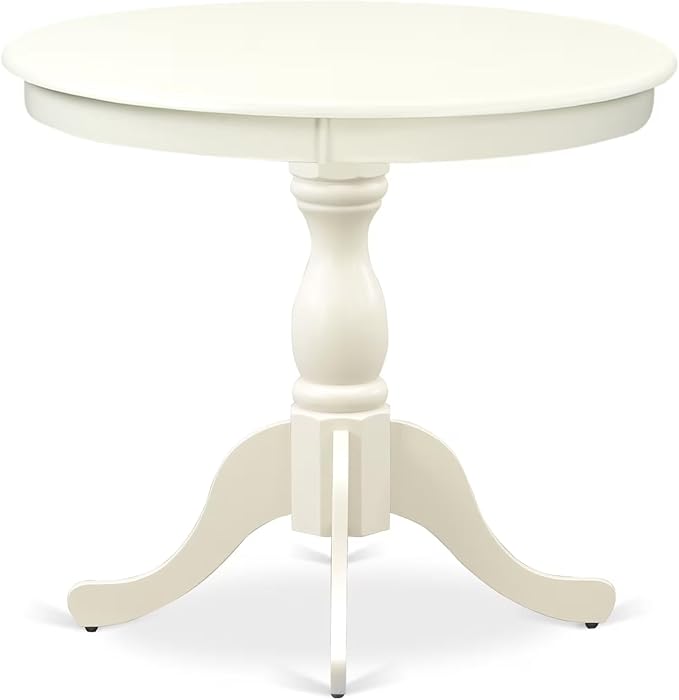 East West Furniture AMIP3-LWH-W 3 Piece Dining Room Table Set Contains a Round Kitchen Table with Pedestal and 2 Dining Chairs, 36x36 Inch, Linen White