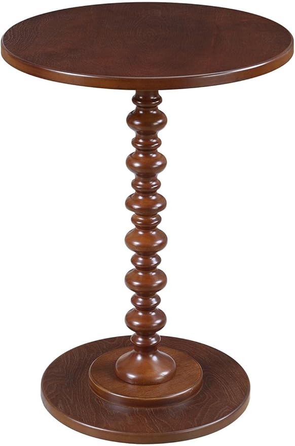 Convenience Concepts Palm Beach Spindle 17.75" Traditional Round End Living Room, Turned Solid Wood Side, Classic Display Pedestal Table, Mahogany