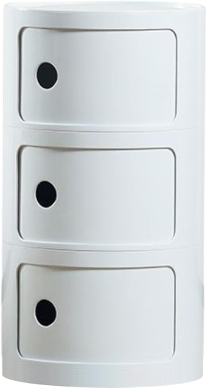 Round Nightstand with 3 Drawers, Modern Style Side Table, Multifunctional End Table Storage Cabinet for Living Room, Bedroom, Bathroom (Pure White)