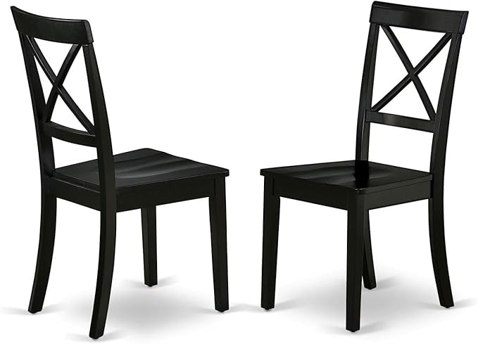 East West Furniture DLBO3-BLK-W 3 Piece Dining Table Set for Small Spaces Contains a Round Dining Room Table with Dropleaf and 2 Wood Seat Chairs, 42x42 Inch, Black