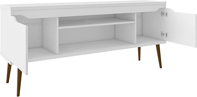 Manhattan Comfort Bradley Mid Century Modern TV Stand for Televisions up to 60 Inches, Living Room Entertainment Center with Storage, Media Shelves and Soft Close Doors, White