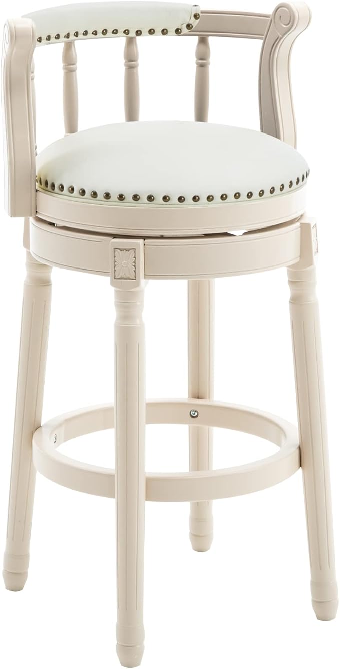 Cow top Leather Wooden Bar Stools, 360 Degree Swivel Bar Height Chair with Backs for Home Kitchen Counter, Morden Chair Barstools (Ivory Wood 1pc-Cream Seat, Counter Height-Seat Height 26”)