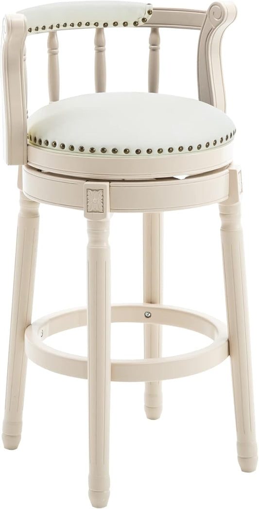 Cow top Leather Wooden Bar Stools, 360 Degree Swivel Bar Height Chair with Backs for Home Kitchen Counter, Morden Chair Barstools (Ivory Wood 1pc-Cream Seat, Counter Height-Seat Height 26”)