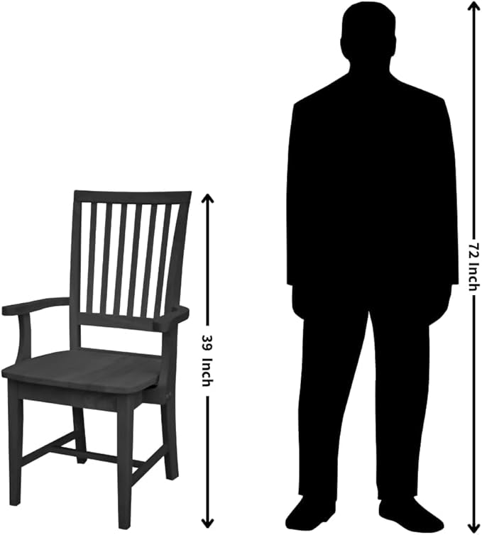 IC International Concepts Mission Side Chair with Arms Solid Parawood, Box Seat Construction, Kitchen/Dining, 22"W x 21"D x 39"H, 225 Lbs Wt. Capacity, DIY, Paint/Stain In Any Color, Unfinished