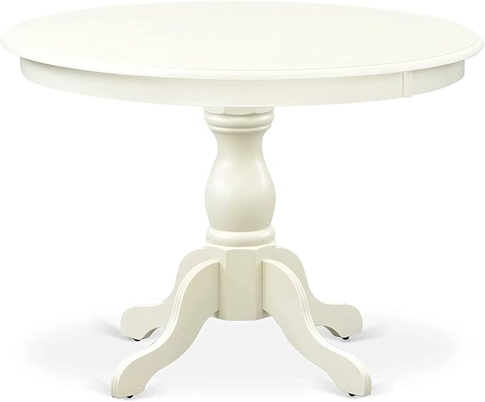 East West Furniture HBIP5-LWH-C 5 Piece Dining Set Includes a Round Dining Table with Pedestal and 4 Linen Fabric Kitchen Room Chairs, 42x42 Inch, Linen White