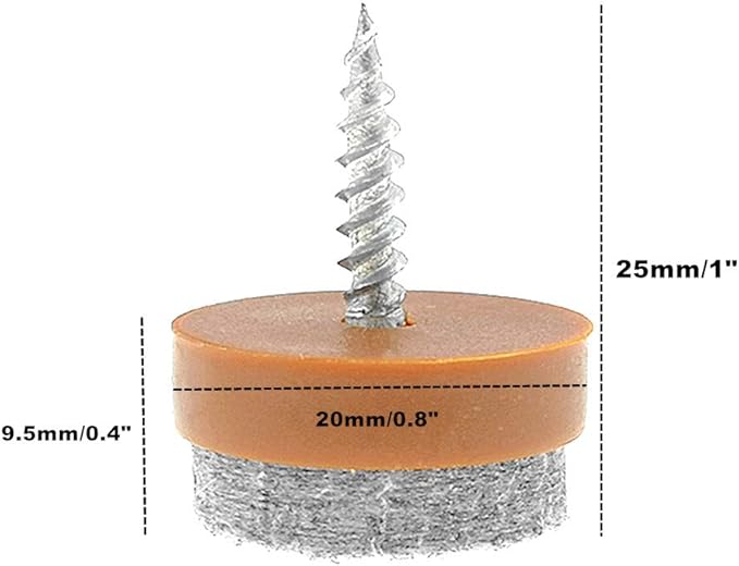 ALIMITOPIA 40pcs Screw-on Furniture Felt Pad Chair Glide Slider Hardwood Floor Protector for Wooden Leg Feet of Chair Table Furniture(Φ20mm or 0.8";Brown)