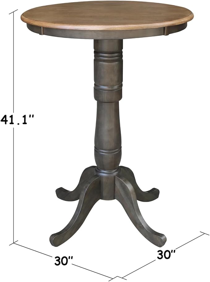 IC International Concepts 30" Round Top Pedestal Dining Table, 40.9" High, Hickory/Washed Coal