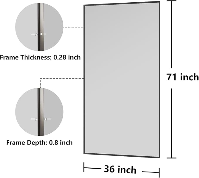 Bathroom Mirror 36x71 Black Bathroom Wall-Mounted Mirrors, Modern Vanity Mirror for Bedroom, Living Room, Aluminum Alloy Frame Allow to Hang Horizontally or Vertically