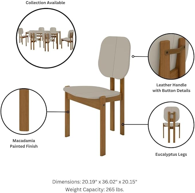 Manhattan Comfort Mid-Century Modern Gales Dining Chair with Solid Wood Legs in Greige - Set of 4