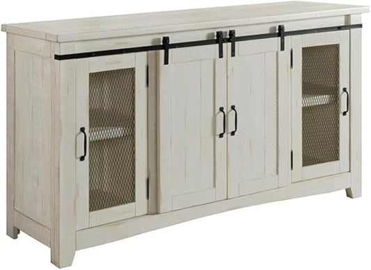 Martin Svensson Home Rustic 65” Solid Wood TV Stand with Storage, All Antique White