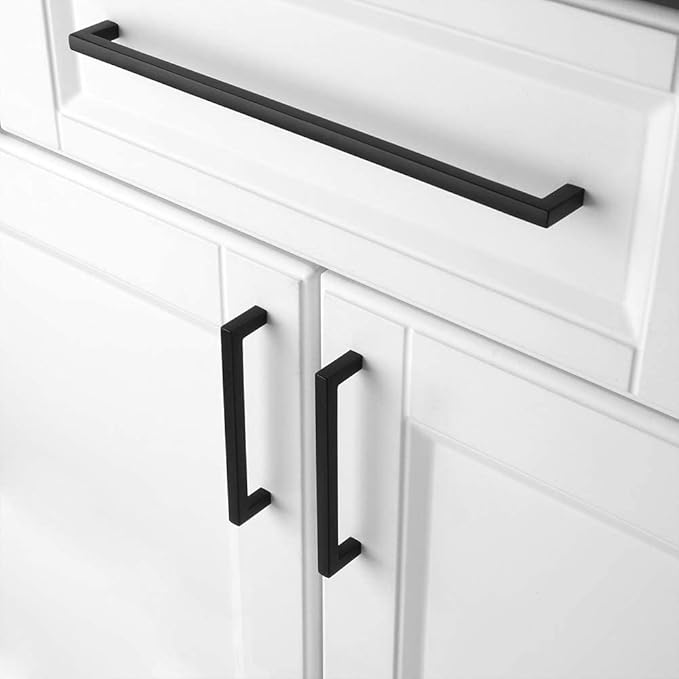 KOOFIZO Solid Square Bar Cabinet Handle - Black Furniture Pull, 12.6 Inch/320mm Screwhole Distance, Pack of 5 for Kitchen Cupboard Door, Bedroom Dresser Drawer, Bathroom Wardrobe Hardware