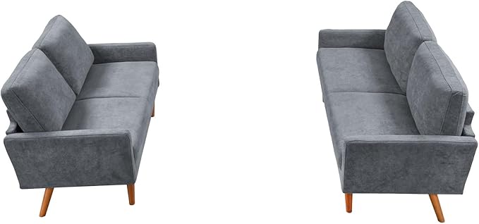 Kent 2 Piece Velvet Sofa and Loveseat Set, European Style with Modern & Vintage Flair, Upholstered 5 Seater Couch, Chic Living Room Furniture Seating for Home, Apartment or Office, Grey