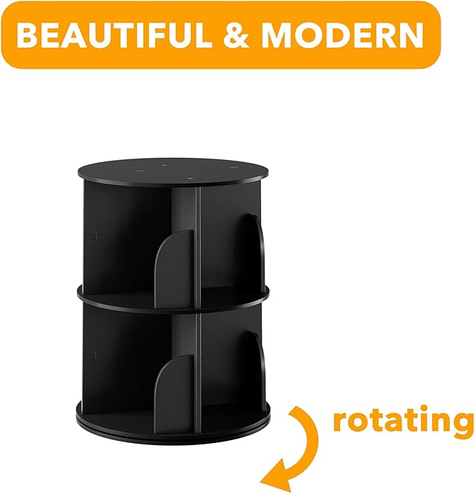 SpaceAid 2 Tier Rotating Bookshelf Tower, Spinning Bookcase Lazy Susan, Revolving 360 Book Shelf Storage Round Carousel, Vertical Rotate Turning Spiral Corner Organizer, Black