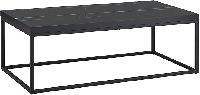 CENSI 47-Inch Black Marble Accent Coffee Table/Center Table for Living Room, Rectangle Modern Industrial Style,Wood and Metal, Max.Loading 220 lbs. (Black Marble)