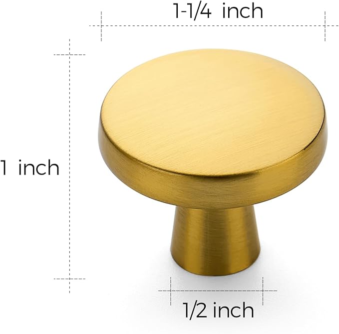 Ravinte 10 Pack Drawer Pulls 1-1/4 Inch Kitchen Cabinet Knobs Solid Brushed Brass Round Dresser Drawer Knobs Gold Dresser Knobs Drawer Knobs Simple Cabinet Hardware for Cupboard Drawer Pulls