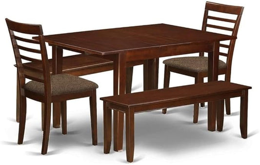 East West Furniture MILA5D-MAH-C 5 Piece Dining Table Set Includes a Rectangle Kitchen Table with Butterfly Leaf and 2 Linen Fabric Dining Chairs with 2 Benches, 36x54 Inch, Mahogany