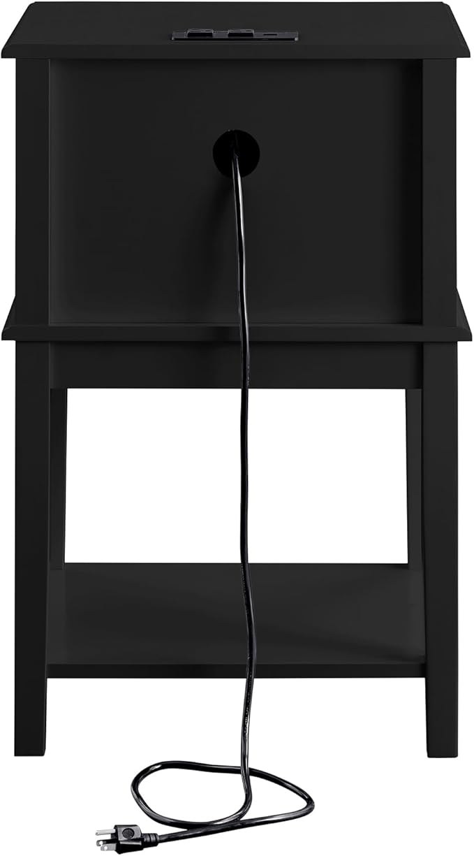 conifferism Black Nightstand, 28" Tall Bedroom Night Stand with Charging Station, Large Sofa Side Table 2 Drawers, Modern Bedside End Table with USB Ports Living Room