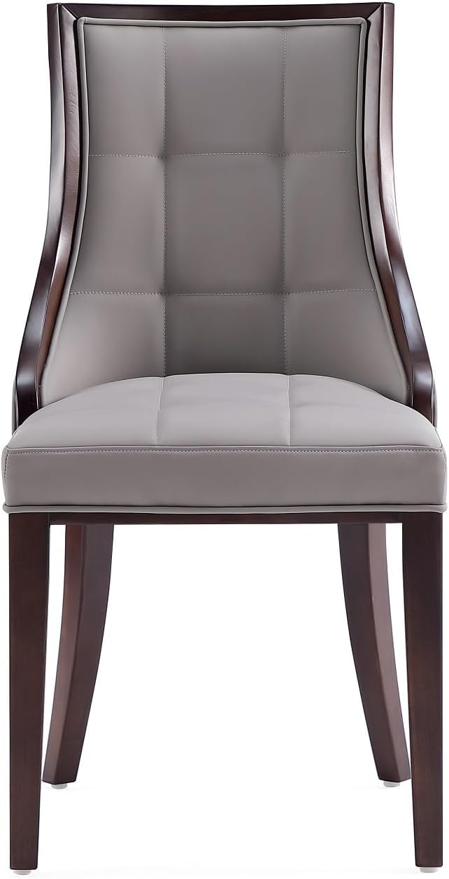 Manhattan Comfort Fifth Avenue Faux Leather Dining Chairs, Parsons Accent Furniture with Padded Wingback Seat, Fine Rectangular Stitching and Solid Beech Wood Frame, Set of 4, Grey