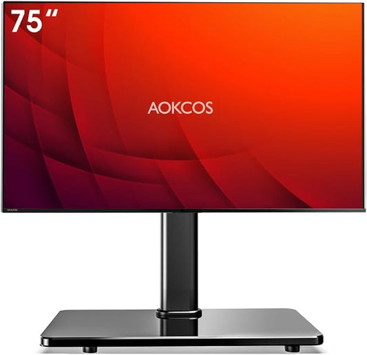 Swivel Universal TV Stand for 32-75 inch TVs with Tilt Down/Up, 8 Levels Height Adjustable Table Top TV Mount Stand with Stable Heavy Duty Tempered Glass Base, MAX VESA 600x400 mm, up to 99lbs, Black