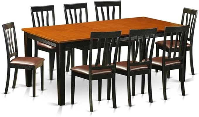 East West Furniture QUAN9-BCH-LC 9 Piece Dining Table Set Includes a Rectangle Dining Room Table with Butterfly Leaf and 8 Faux Leather Upholstered Chairs, 40x78 Inch, Black & Cherry
