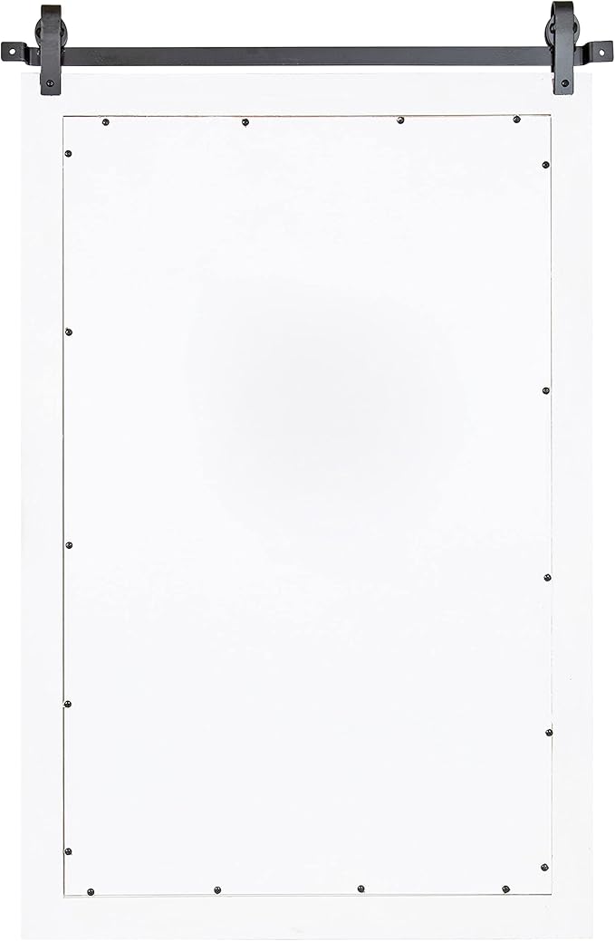 Kate and Laurel Cates Farmhouse Wood Framed Wall Mirror, 24 x 38, White, Barn Door-Inspired Rustic Mirrors for Wall