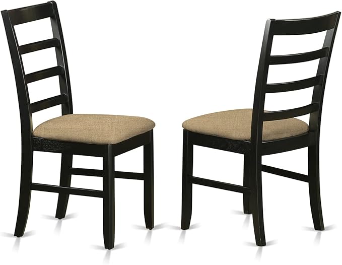 East West Furniture DLPF3-BLK-C 3 Piece Dining Set Contains a Round Dining Room Table with Dropleaf and 2 Linen Fabric Upholstered Kitchen Chairs, 42x42 Inch, Black