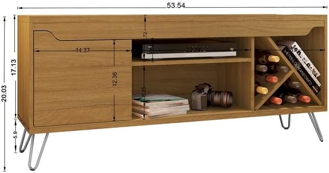 Manhattan Comfort Baxter 53.54" Mid Century TV Stand for Bedroom and Living Room Use, Entertainment Center with Storage, Shelves and Wine Racks, Ideal for 46 to 50 Inch Screens, Cinnamon