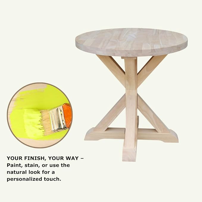 IC International Concepts, Sierra Round End Table, Solid Wood, Real Parawood, 26" W x 26" D x 26" H, Easy Assembly, DIY, Paint or Stain Your Way, Unfinished