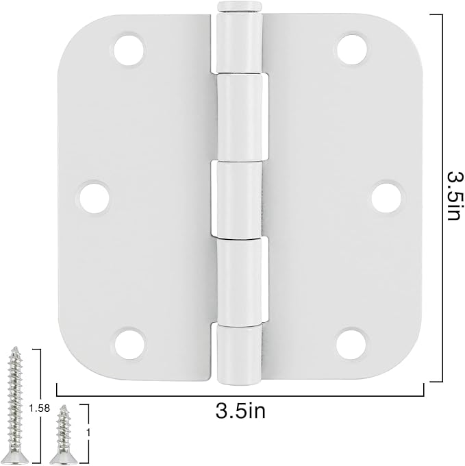 3 Pack White Door Hinges 3.5" Interior Hardware for Doors 3 1/2 Inch Rounded 5/8"Radius Non Removable Pin Bedroom Hinge Bulk Heavy Duty Steel Bisagra De Puerta Blanca Gate Decor Accessories No Squeak