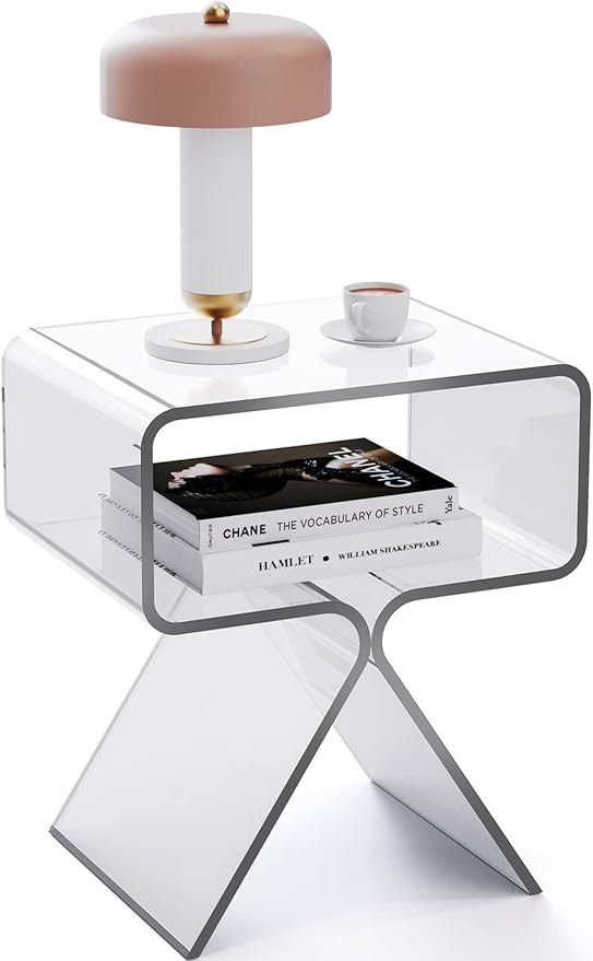 Acrylic Nightstand Side Table Modern Design Clear Home Decor Display End Table for Living Room (Clear)