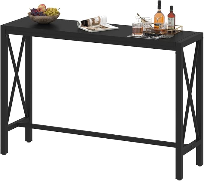 BON AUGURE Bar Table, 55 in Counter Height Pub Table, Tall Narrow Behind Couch Sofa Table, High Top Wood Long Console Tables for Home, Living Room (Black Oak)