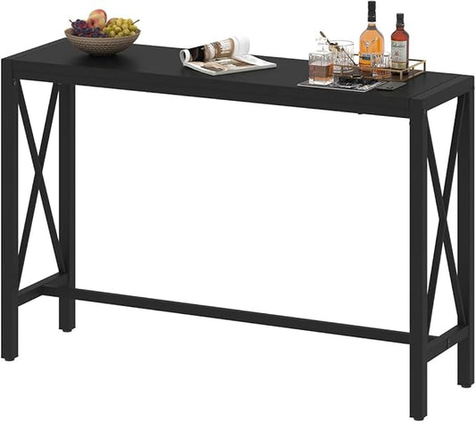 BON AUGURE Bar Table, 55 in Counter Height Pub Table, Tall Narrow Behind Couch Sofa Table, High Top Wood Long Console Tables for Home, Living Room (Black Oak)
