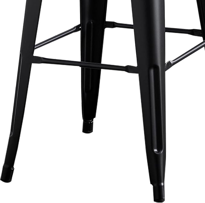 AC Pacific 30” Metal Barstool Set of 4 – Country Rustic Style with Low Back, Lightweight & Sturdy Build, Easy Assembly – Matte Black