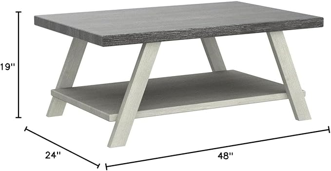 Roundhill Furniture Athens Contemporary Wood Shelf Coffee Table, Weathered Charcoal and Beige
