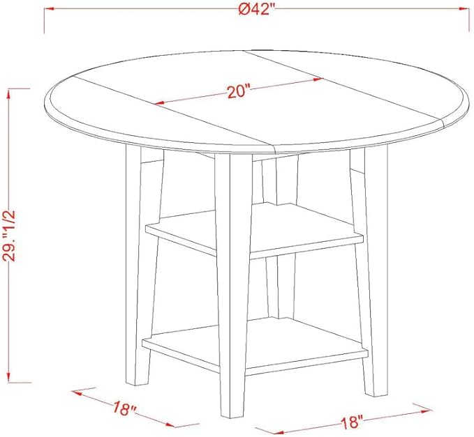East West Furniture SUPL5-BMK-W 5 Piece Dining Room Table Set Includes a Round Kitchen Table with Dropleaf & Shelves and 4 Dining Chairs, 42x42 Inch, Buttermilk & Cherry